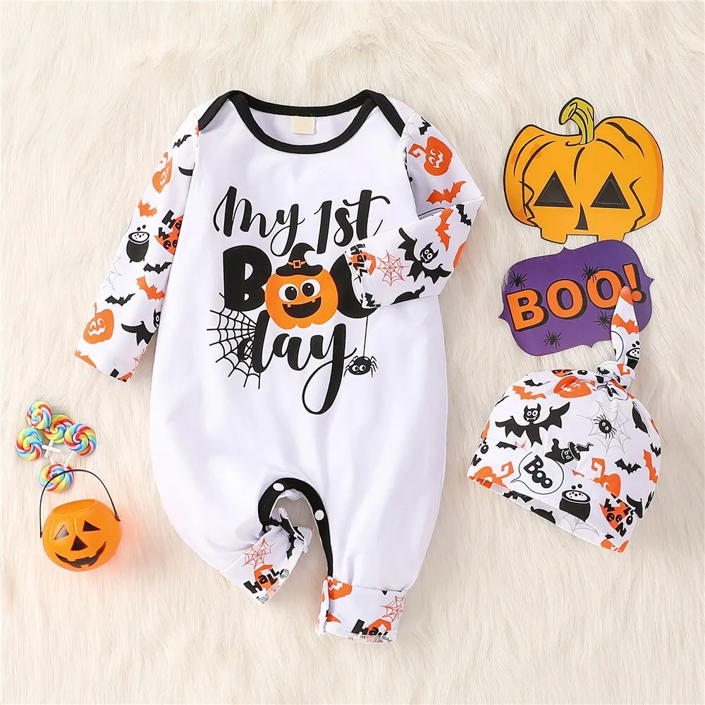 2PCS My First Halloween Baby Pumpkin Ghost Jumpsuit Infant Halloween