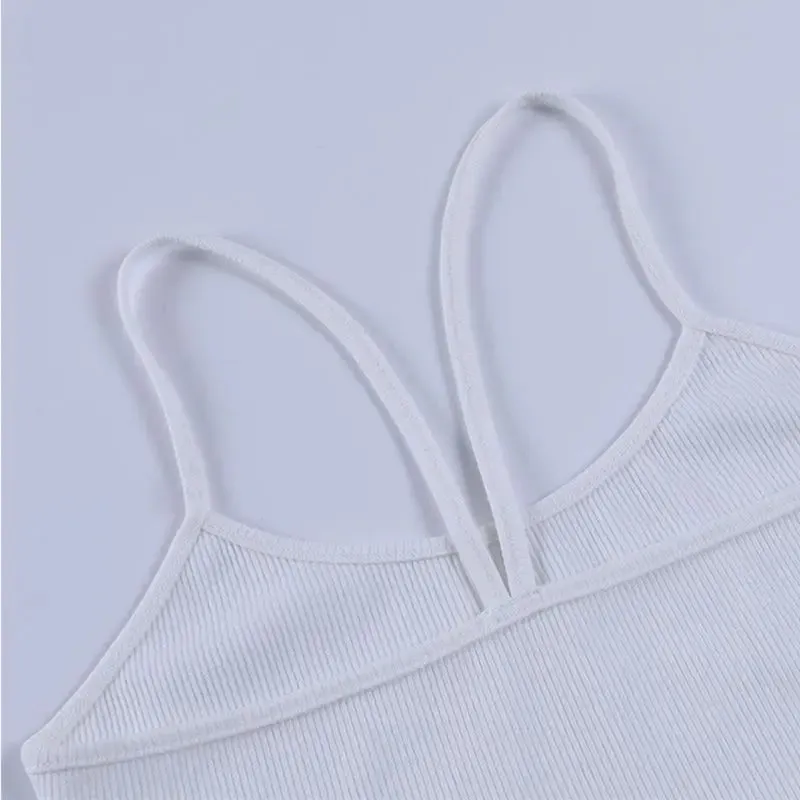 94% Cotton Summer Tank Tops Women Knitted Sexy Sleevless Back Cross Black White Crop Tops Streetwear Slimming Sports Vest