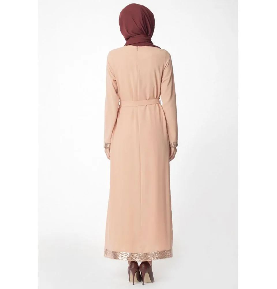 Abaci Modest Embellished Dress 13559 Salmon