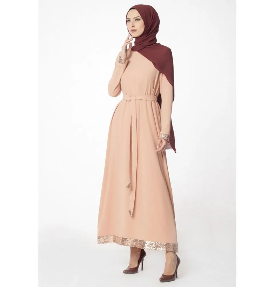 Abaci Modest Embellished Dress 13559 Salmon