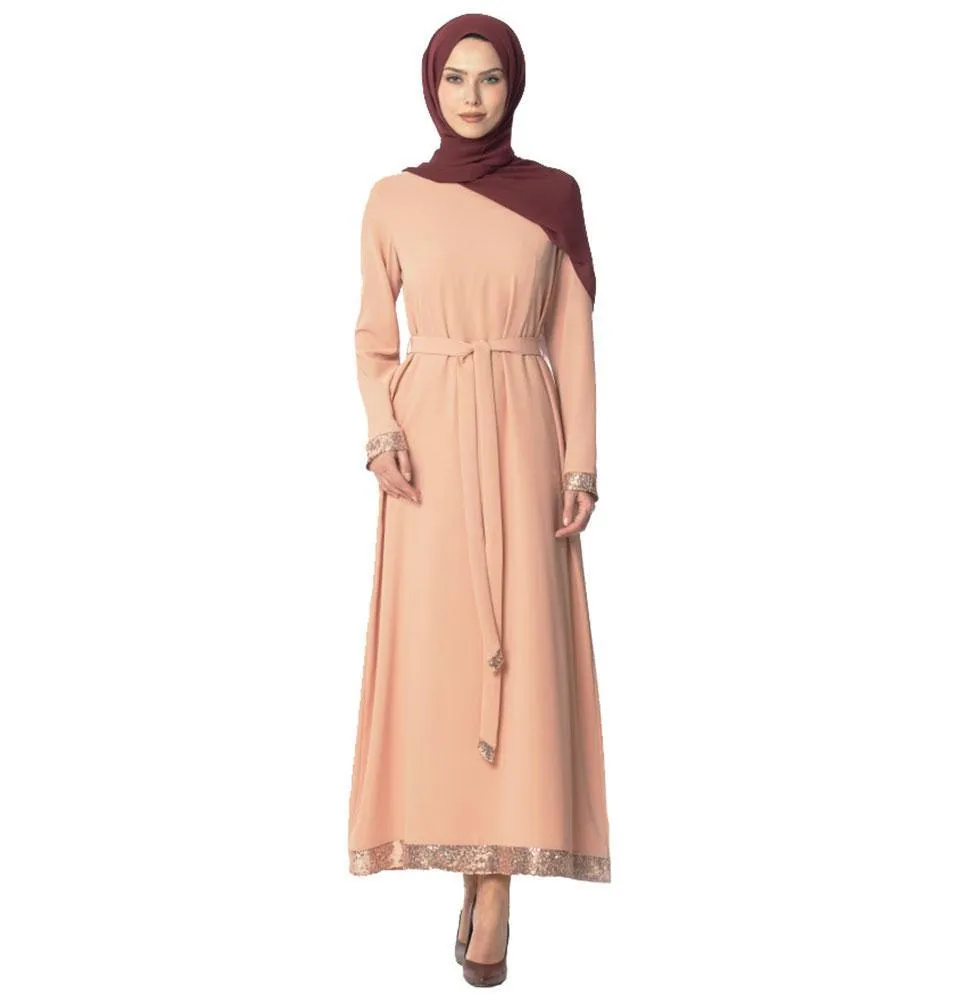 Abaci Modest Embellished Dress 13559 Salmon