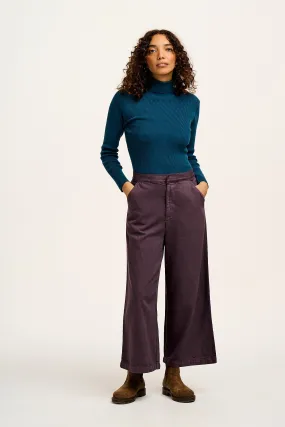 Aiden - Roll Neck Knitted Cotton Top in Twilight Blue