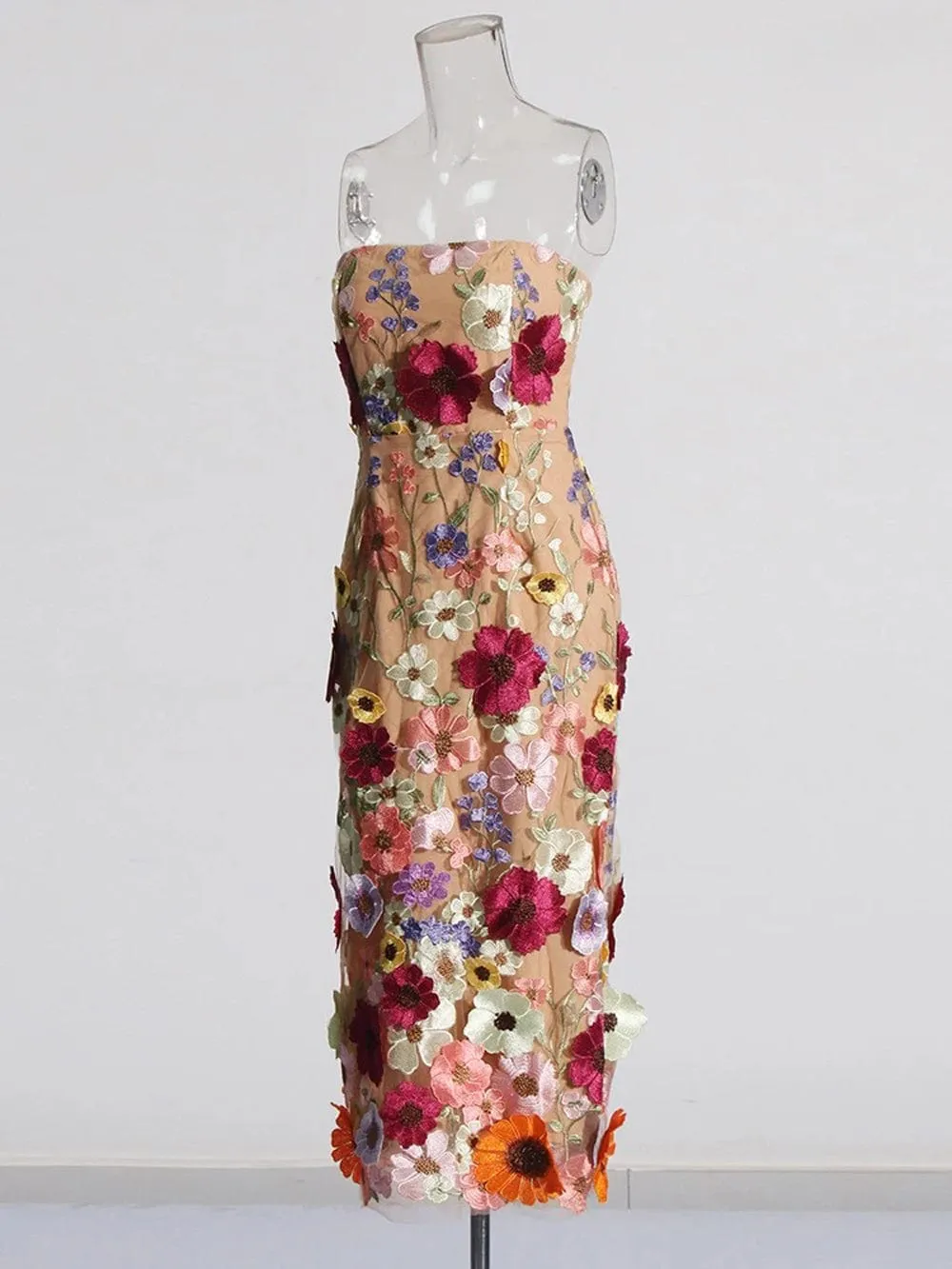 Andrina Applique Strapless Sleeveless Dress
