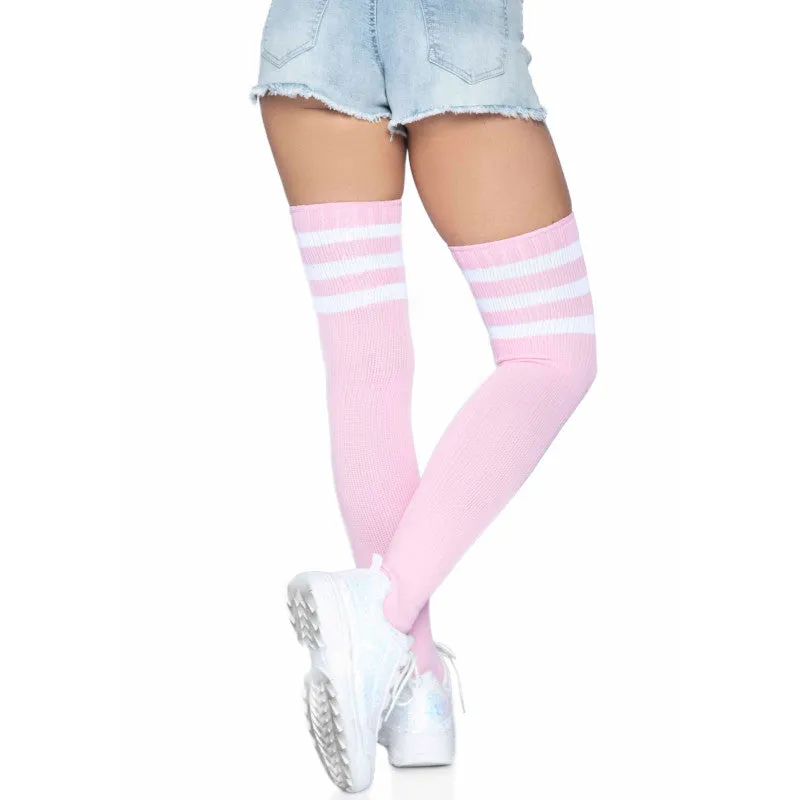 Athletic Style Top Stripe Thigh Highs Light Pink White - Leg Avenue