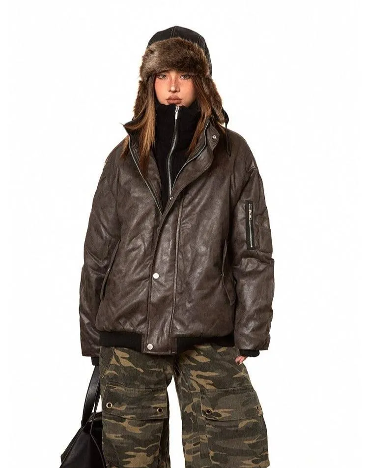 BB Layered Bomber PU Leather Jacket