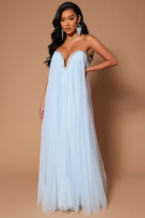 Belle Crystal Trim Tulle Maxi Dress - Light Blue