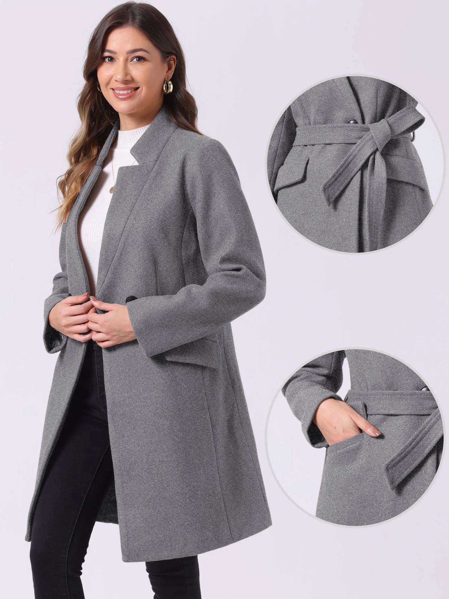 Belted Stand Collar Winter Fully Lined Belted Coats