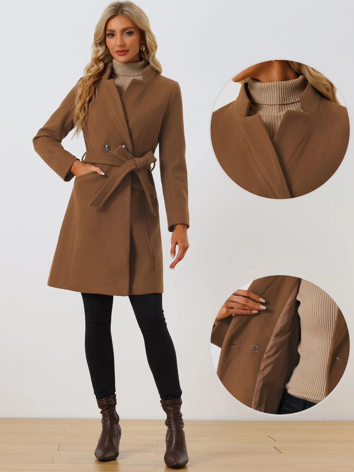 Belted Stand Collar Winter Fully Lined Belted Coats