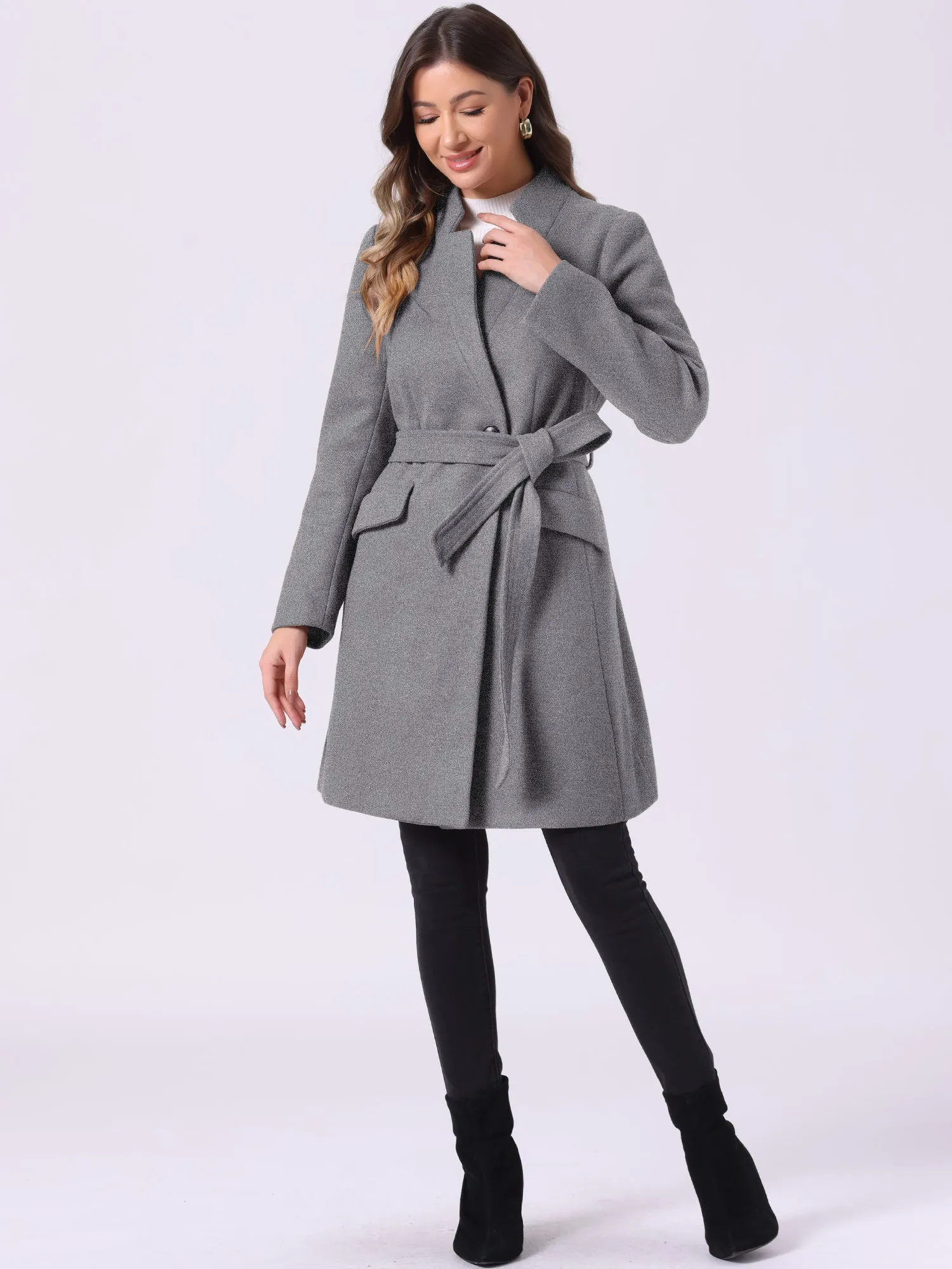 Belted Stand Collar Winter Fully Lined Belted Coats