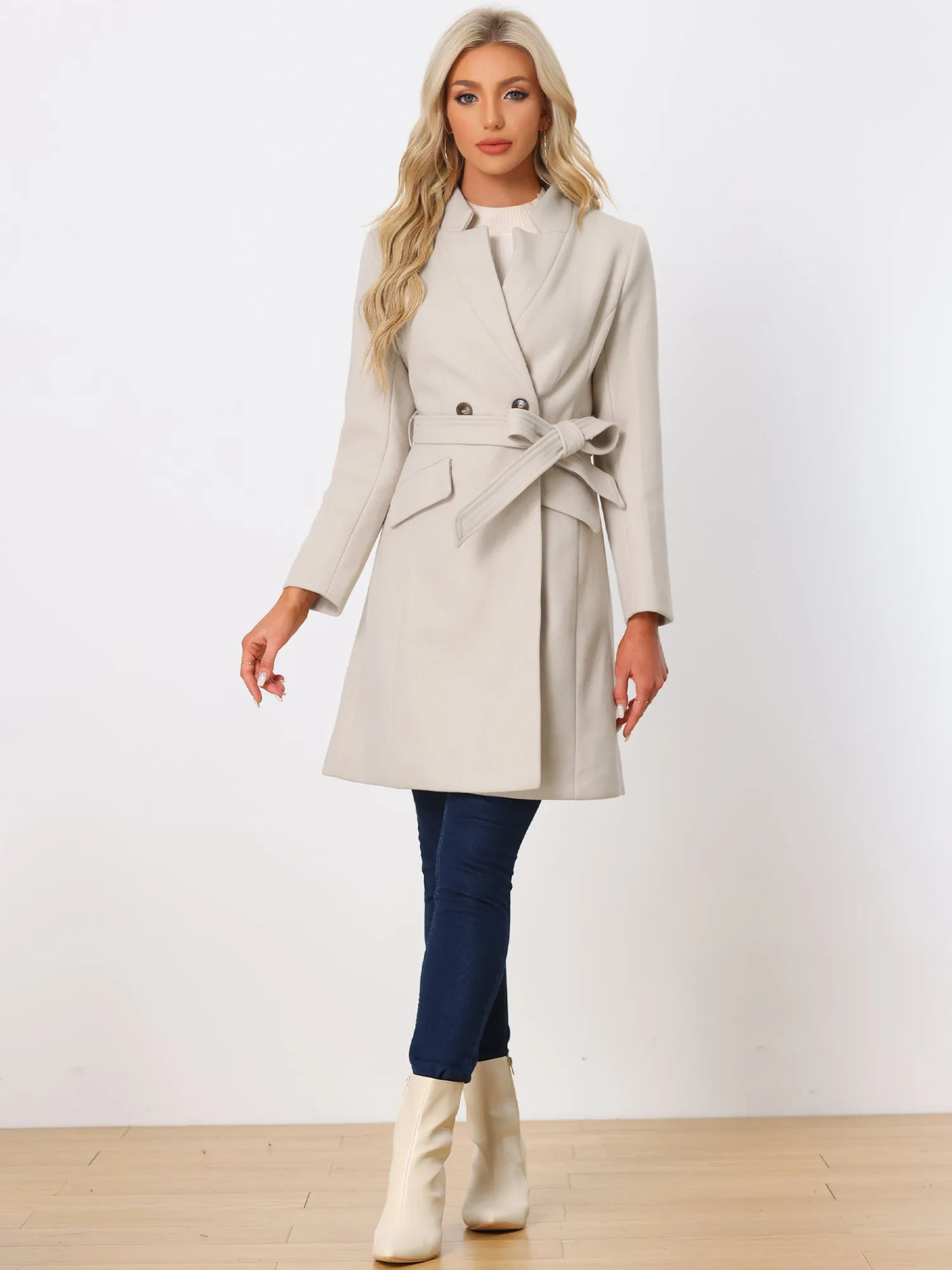 Belted Stand Collar Winter Fully Lined Belted Coats
