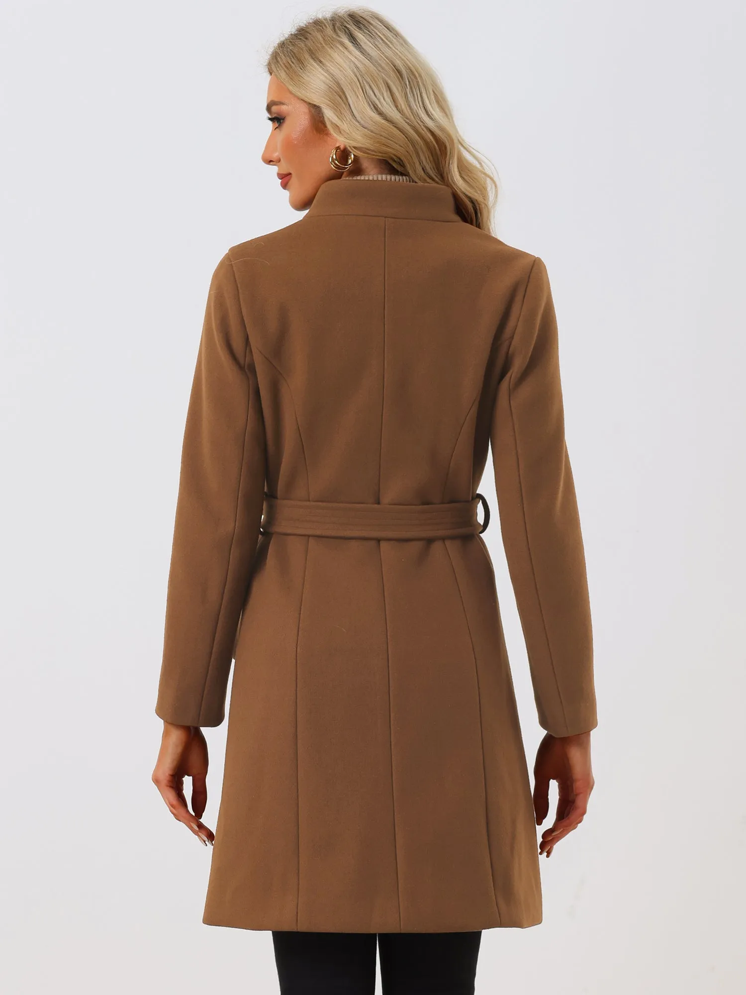 Belted Stand Collar Winter Fully Lined Belted Coats