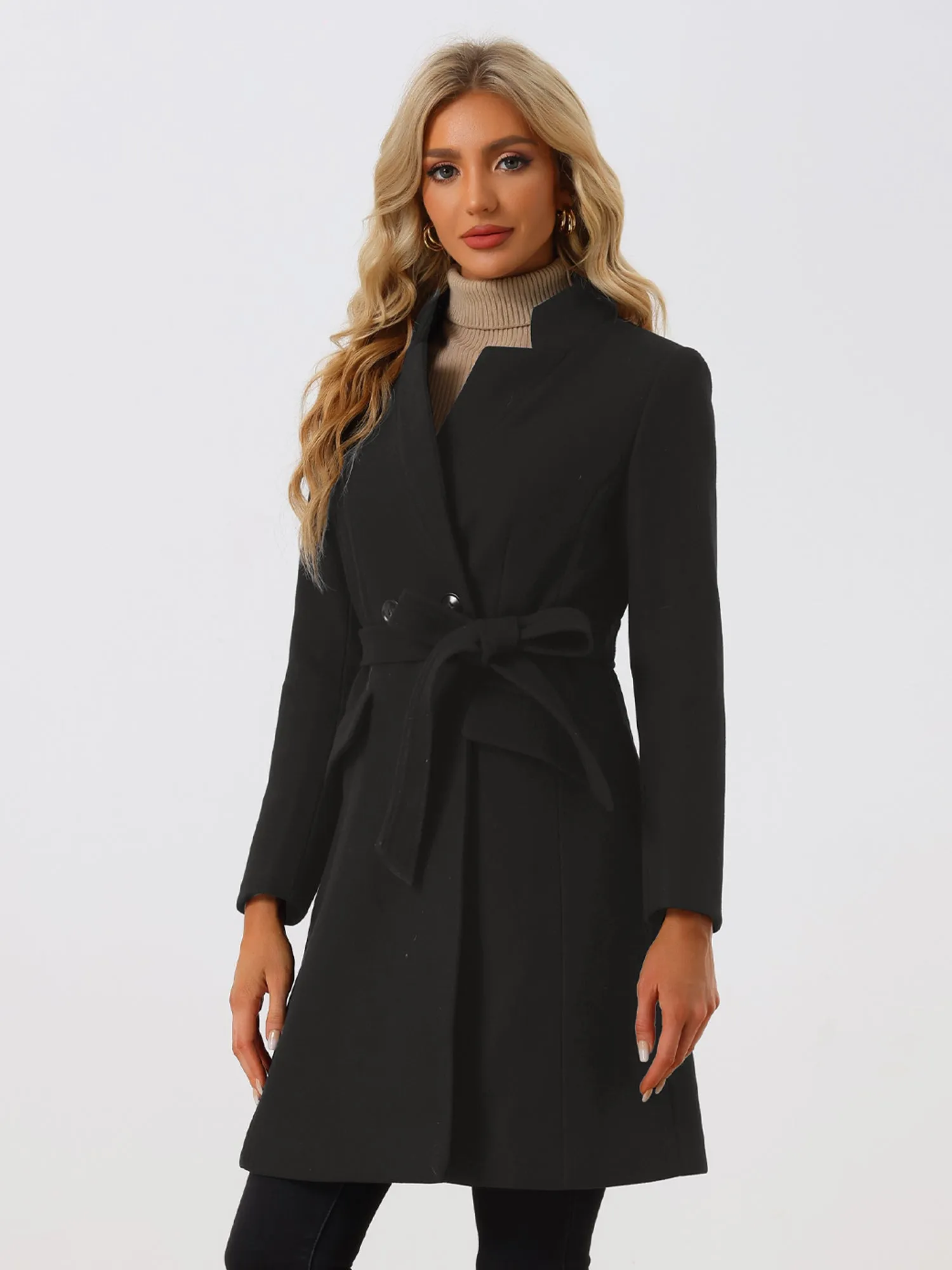 Belted Stand Collar Winter Fully Lined Belted Coats