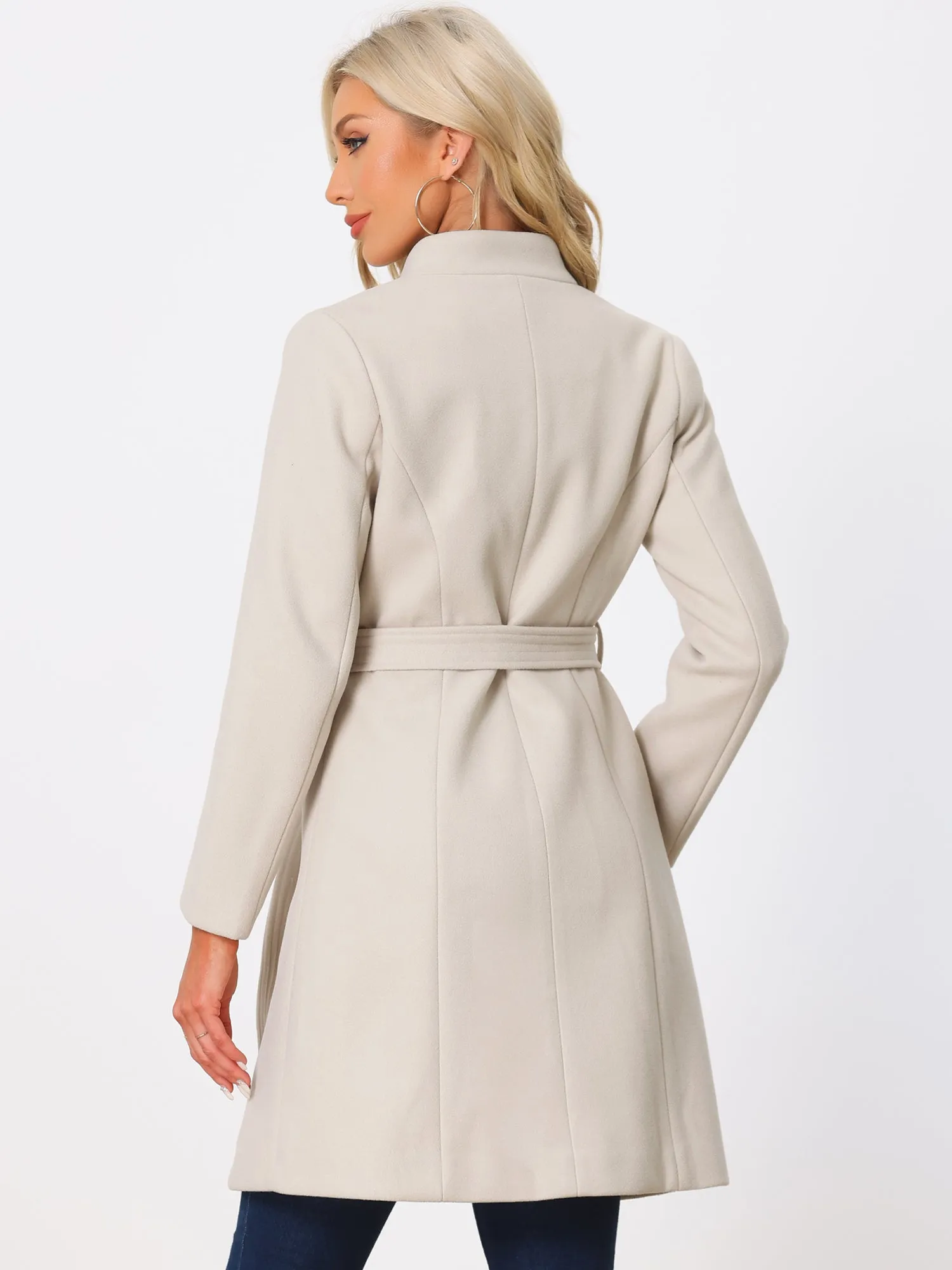 Belted Stand Collar Winter Fully Lined Belted Coats