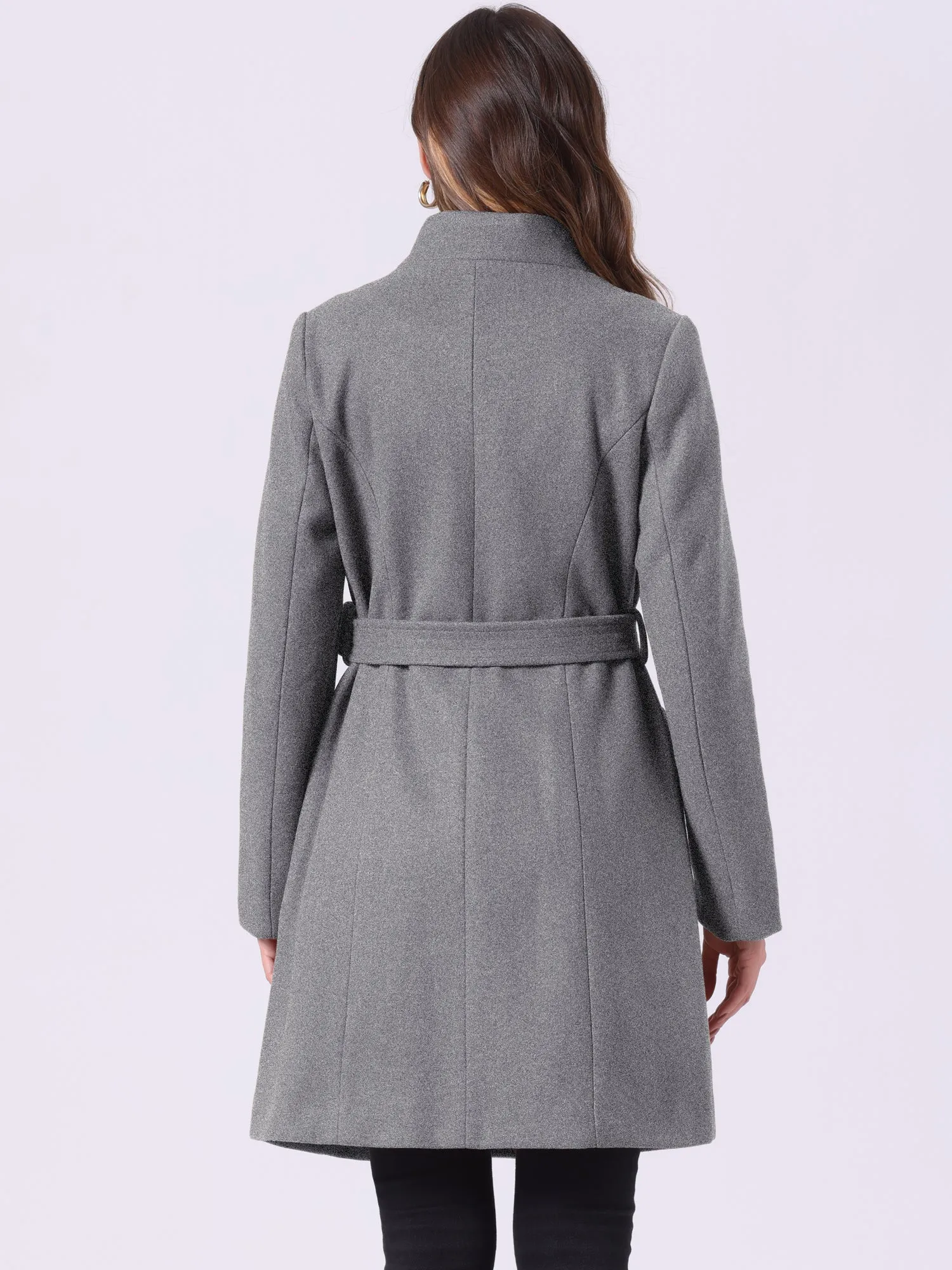 Belted Stand Collar Winter Fully Lined Belted Coats