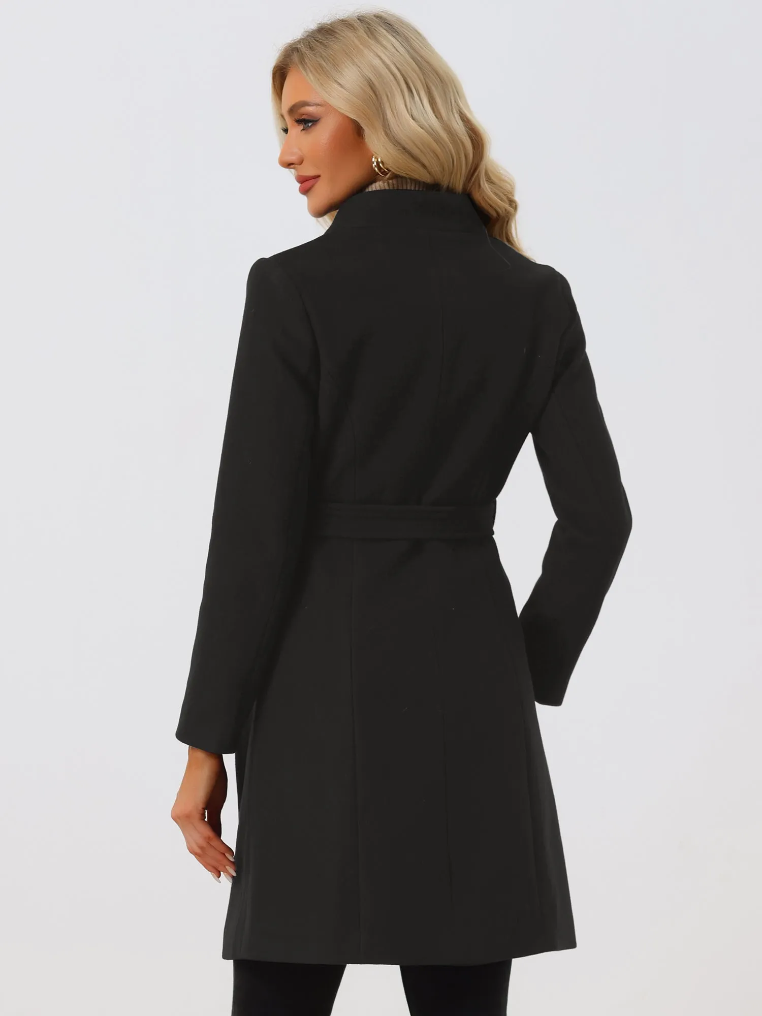 Belted Stand Collar Winter Fully Lined Belted Coats