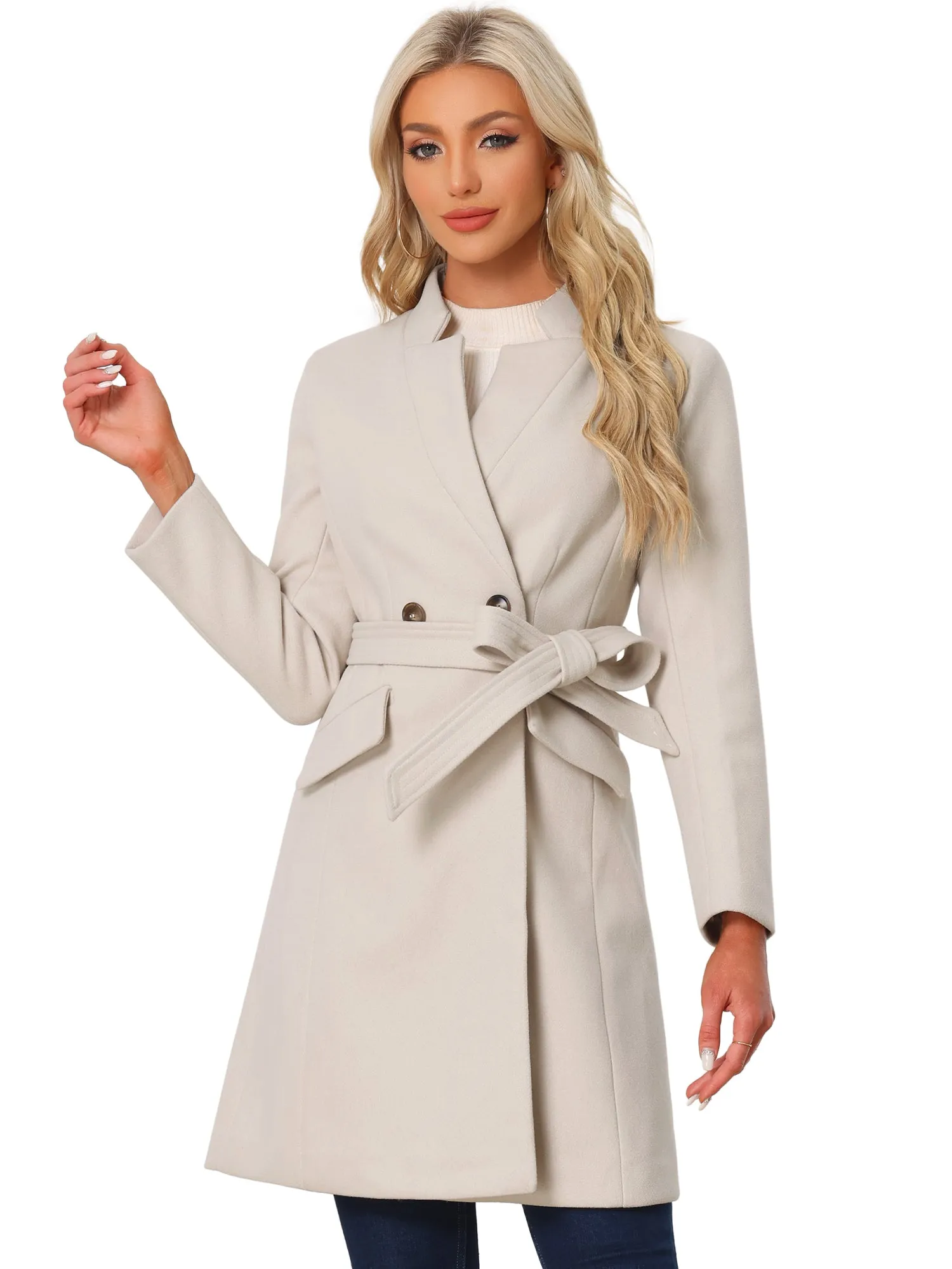 Belted Stand Collar Winter Fully Lined Belted Coats