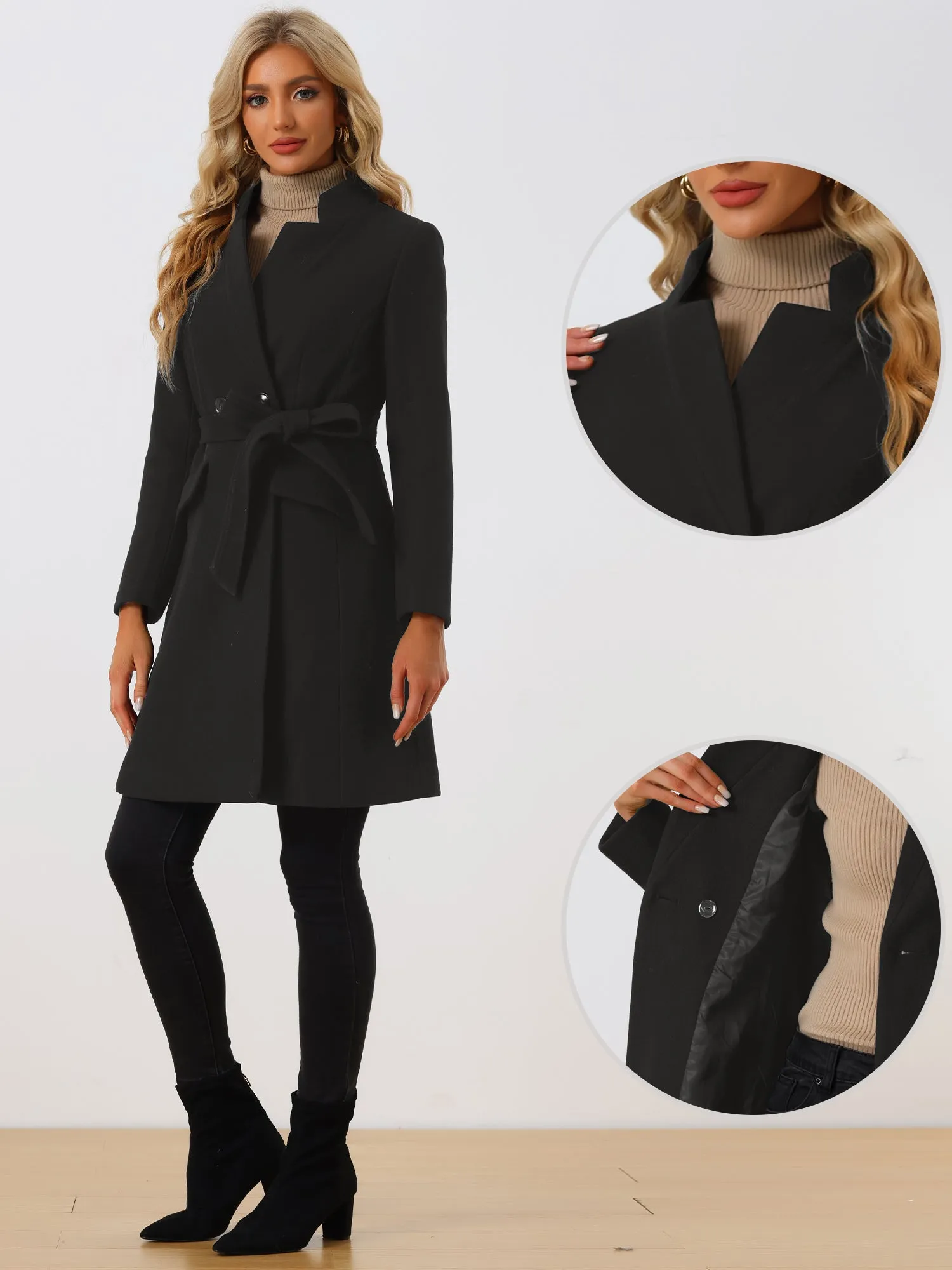 Belted Stand Collar Winter Fully Lined Belted Coats