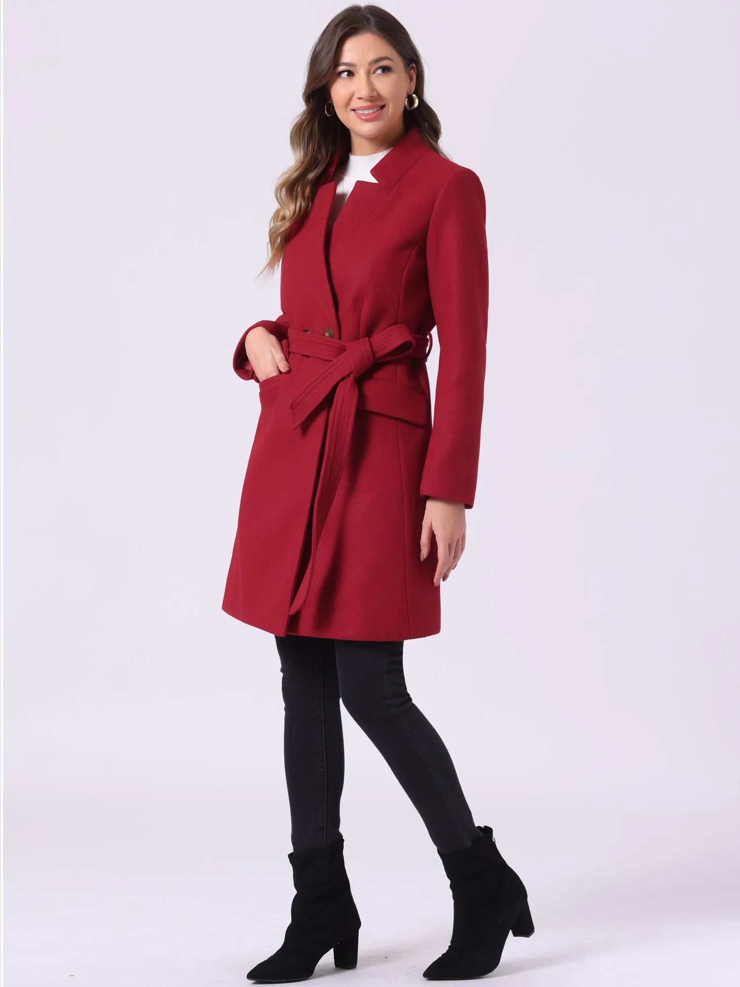 Belted Stand Collar Winter Fully Lined Belted Coats