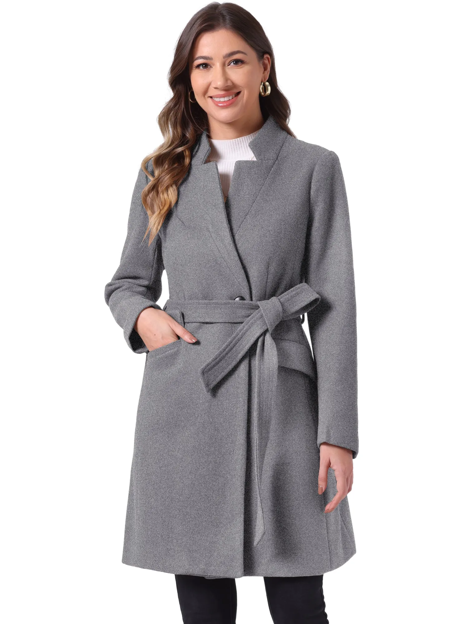 Belted Stand Collar Winter Fully Lined Belted Coats