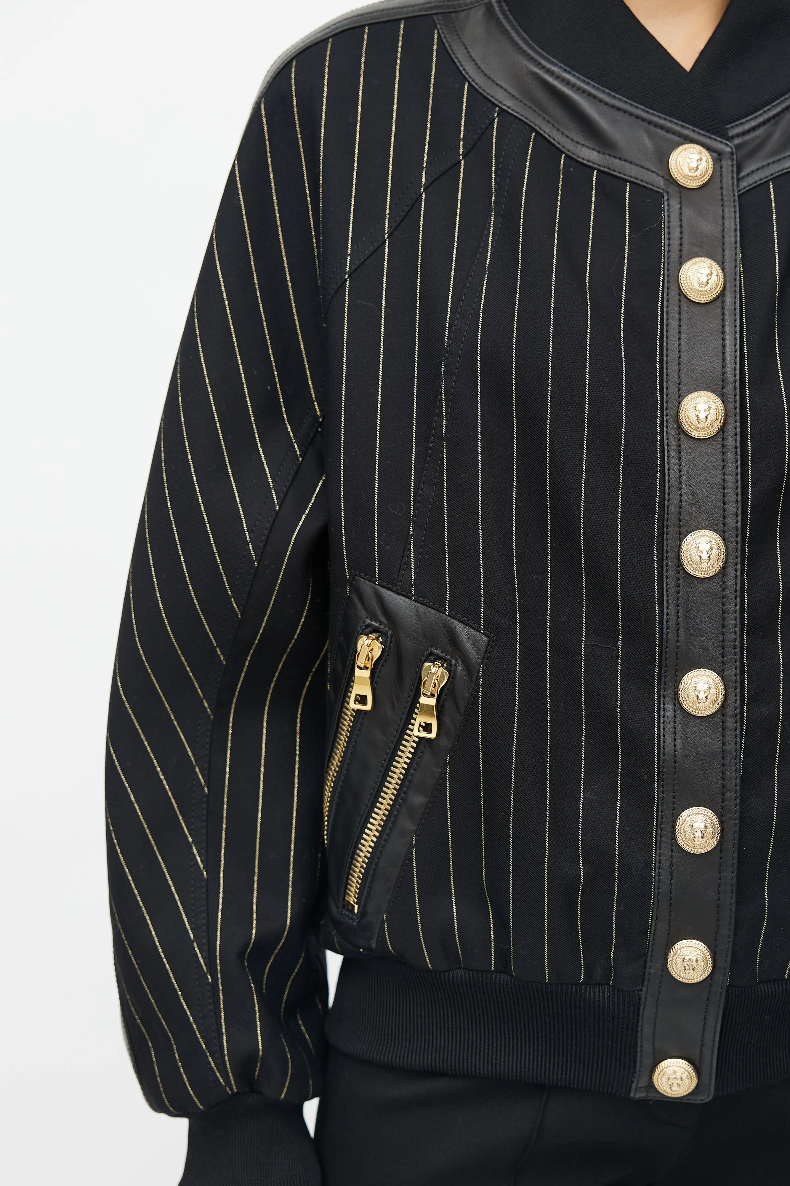 Black & Gold Stripe Bomber Jacket