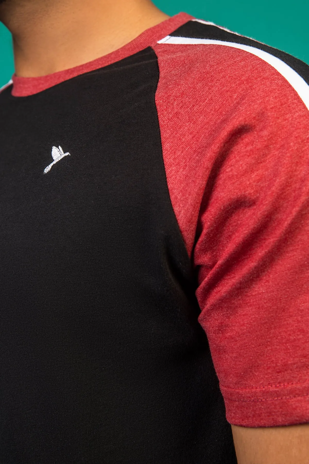 Black & Maroon Melange Paneled Raglan T-Shirt - A23 - MT0283R