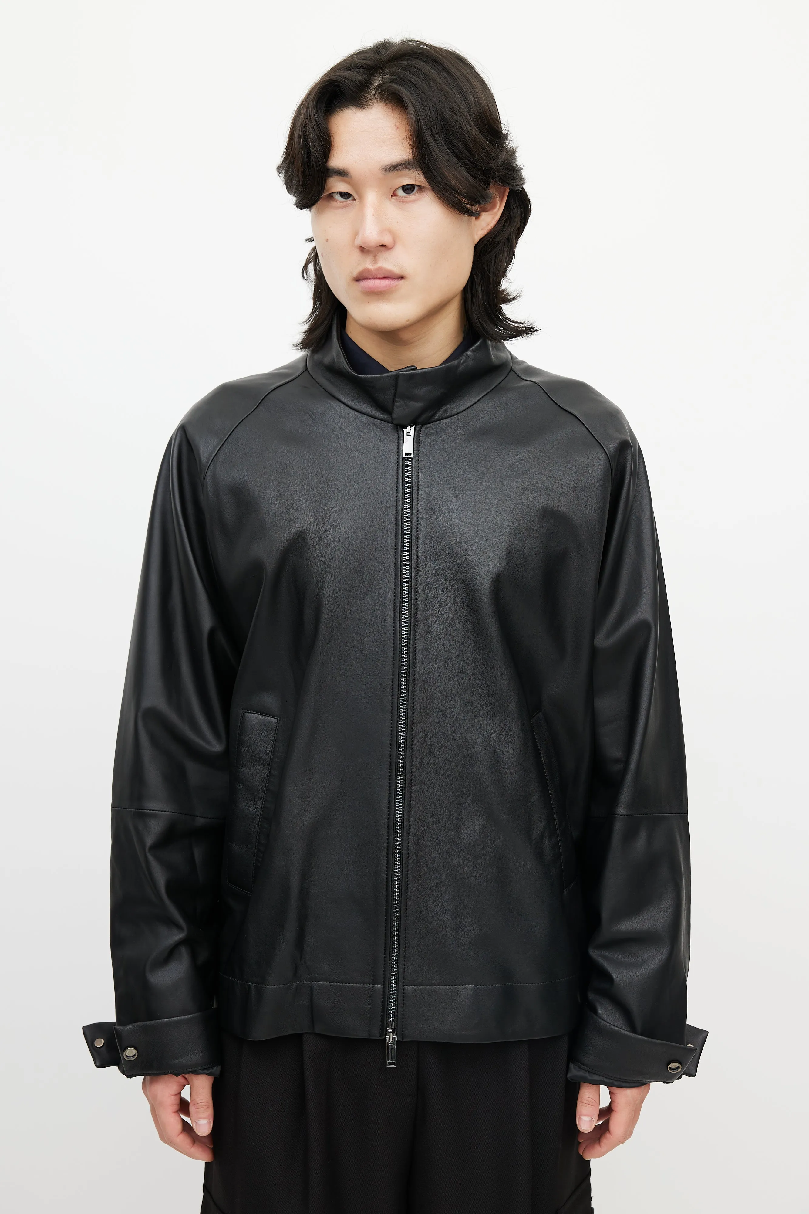 Black Barnes Leather Bomber Jacket