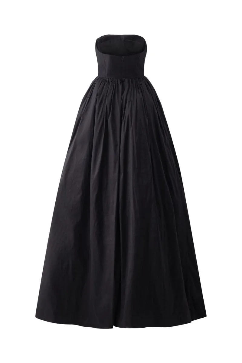 BLACK STRAPLESS STONE EMBELLISHED DRESS