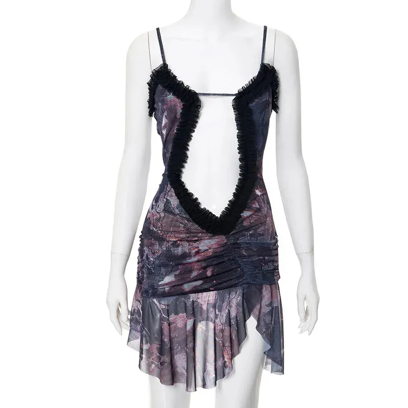 Bonnyshow New Camisole Hollowed Out Pleated Lace Double Layered Dress Club Women's New European and American Style