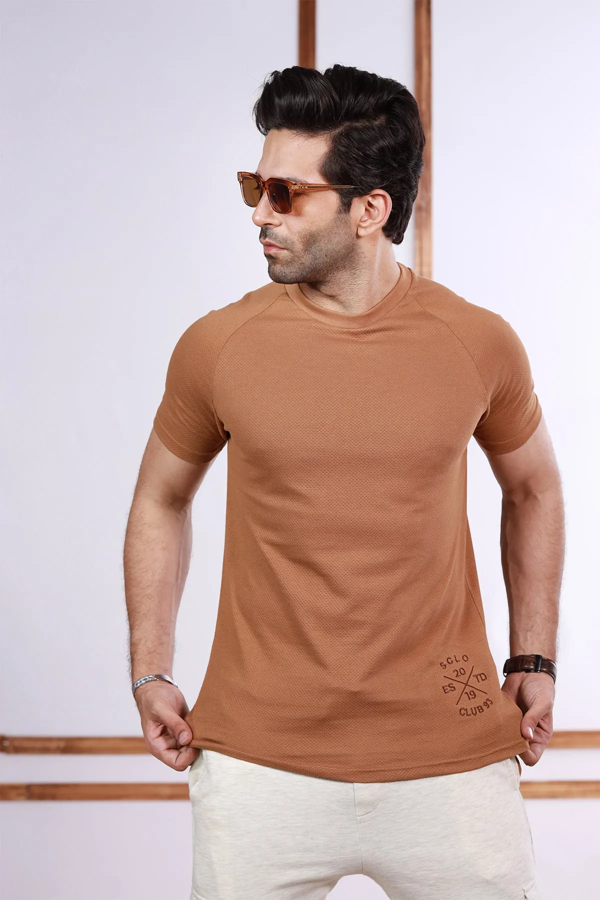 Brown Popcorn Knit T-Shirt - A23 - MT0293R