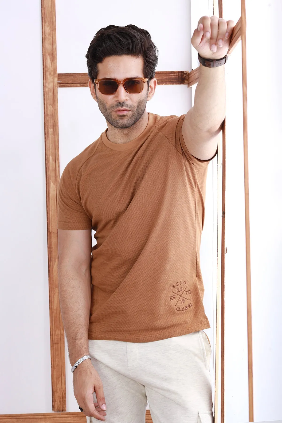 Brown Popcorn Knit T-Shirt - A23 - MT0293R