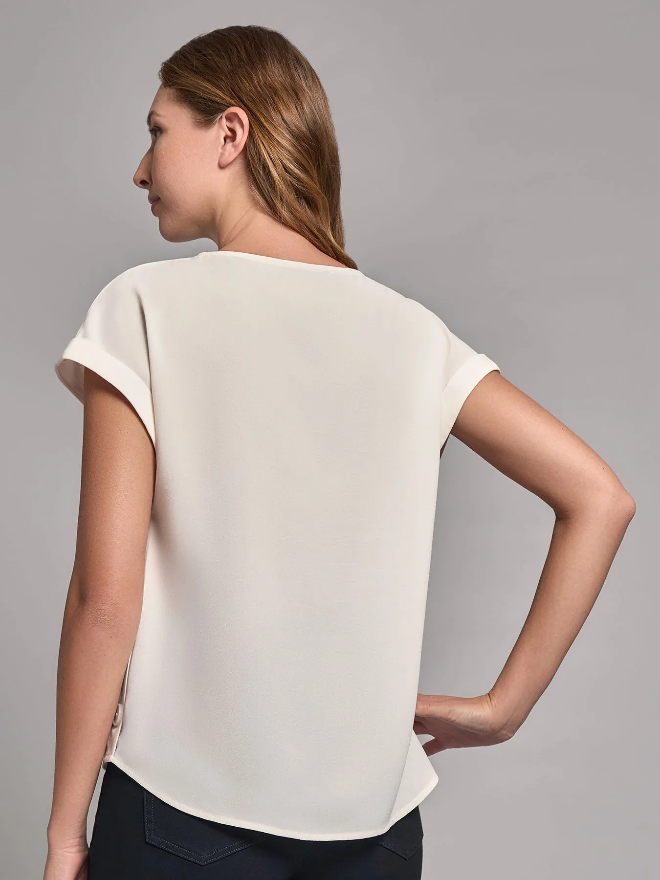 Button Detail Blouse, Jasper Crepe