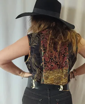 Chicos Womens Sz 1 Vintage Vest Boho Western Paisley Tricolor Silk Blend Pockets