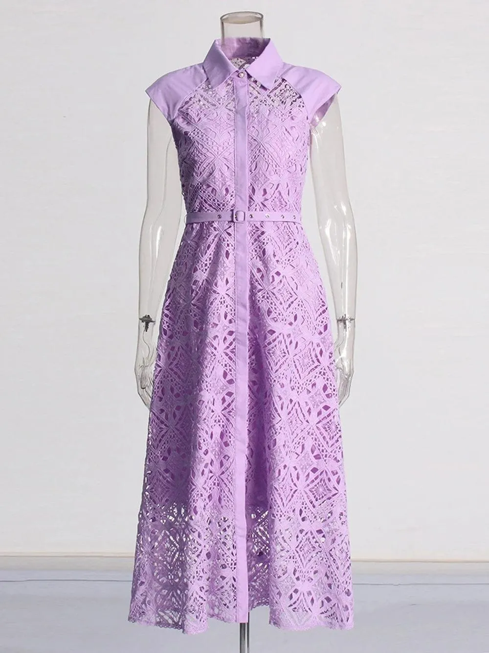 Danelle Hollow Out Belt Midi Dress