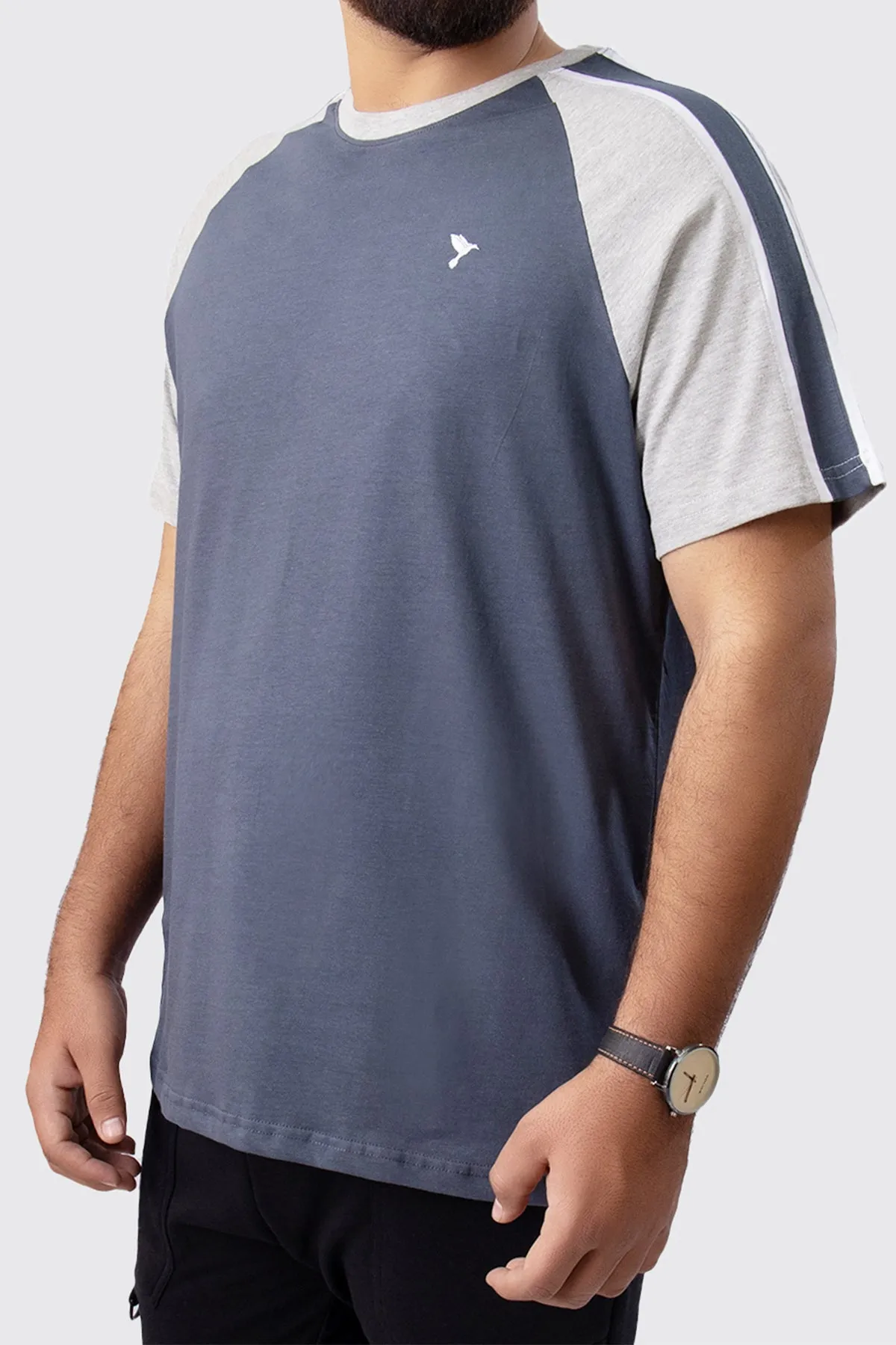 Dark Grey & Heather Grey Paneled Raglan T-Shirt - A23 - MT0282R
