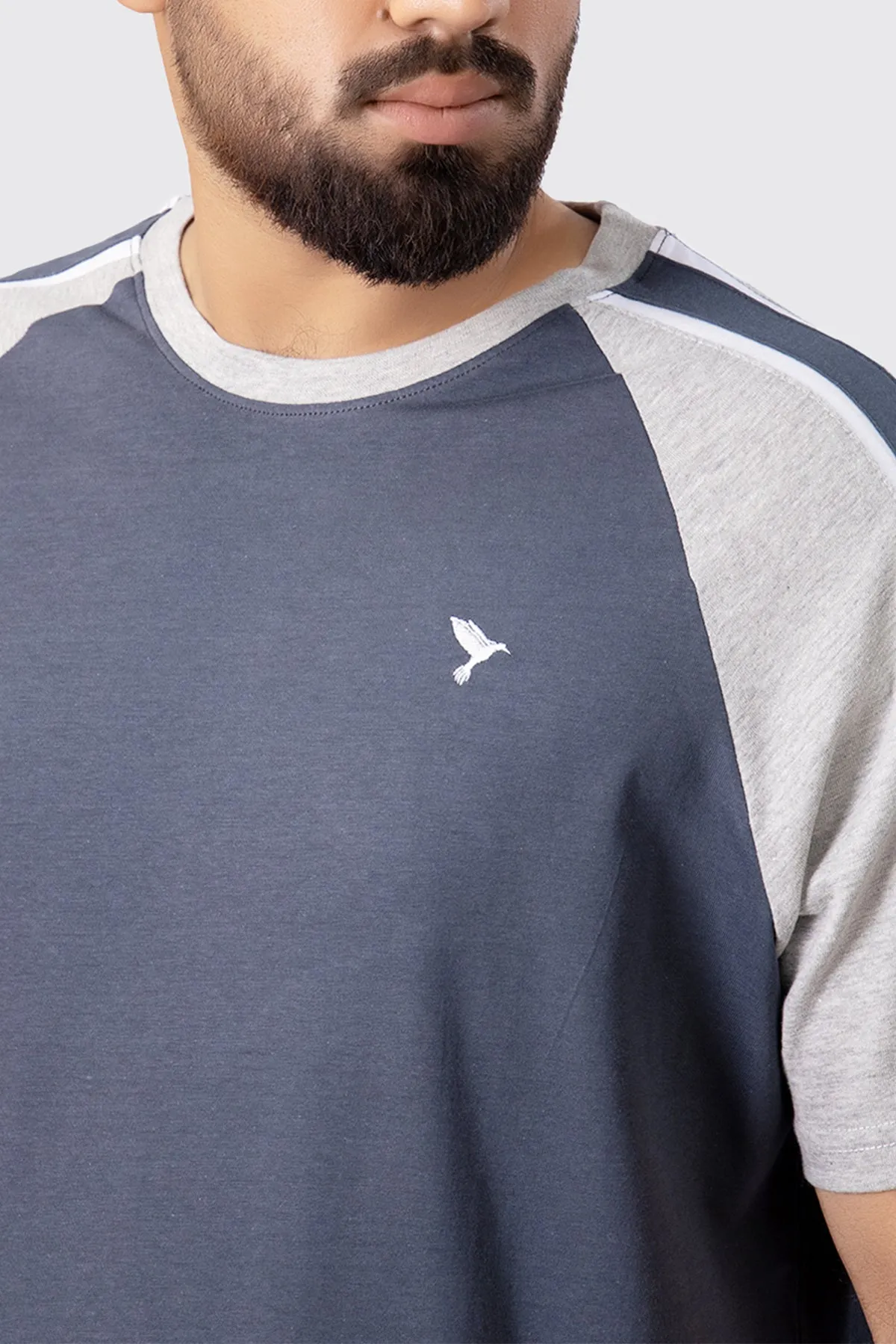 Dark Grey & Heather Grey Paneled Raglan T-Shirt - A23 - MT0282R