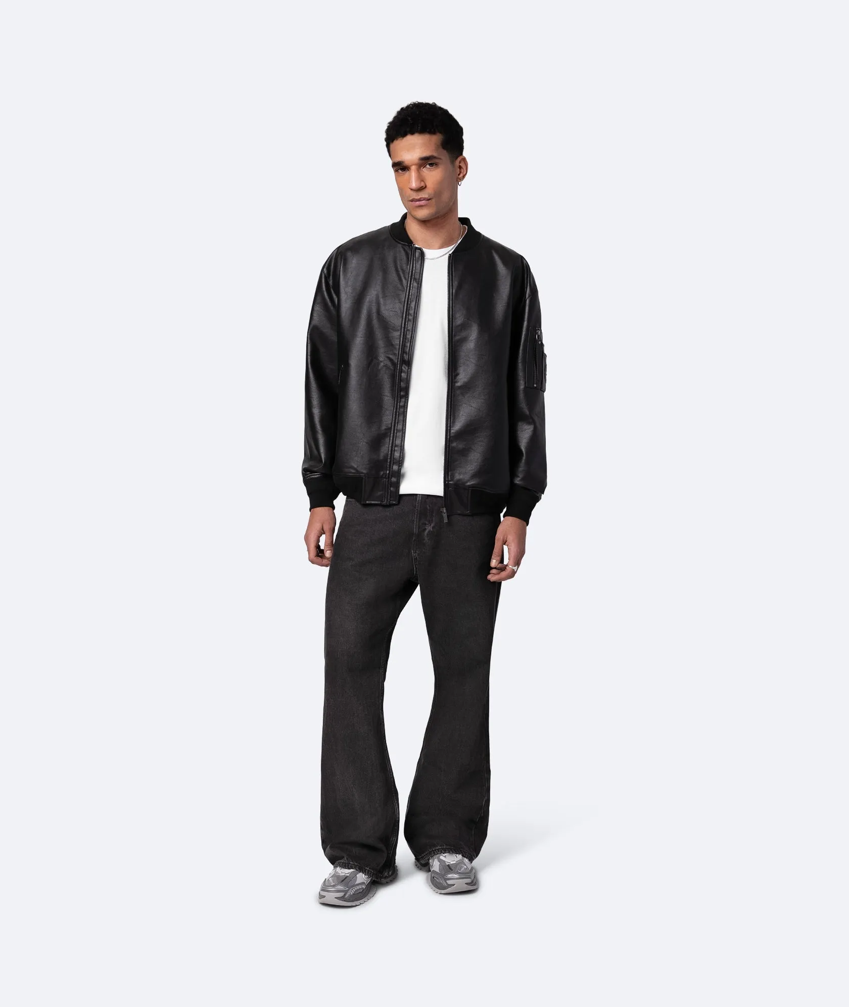 FAUX LEATHER BOMBER JACKET