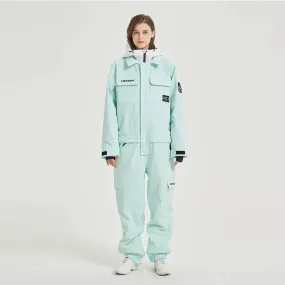Female Cargo Snowsuit Overalls One Piece Snow Jumpsuit