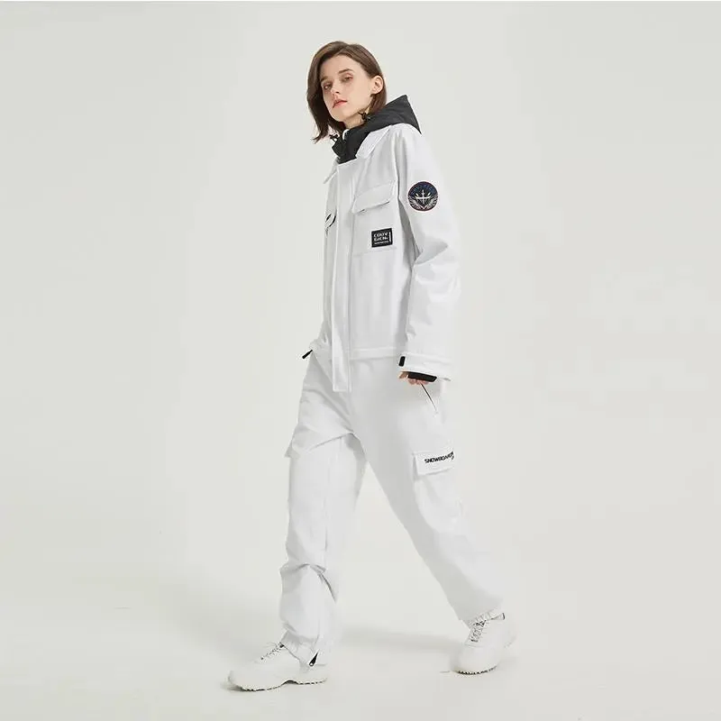 Female Cargo Snowsuit Overalls One Piece Snow Jumpsuit