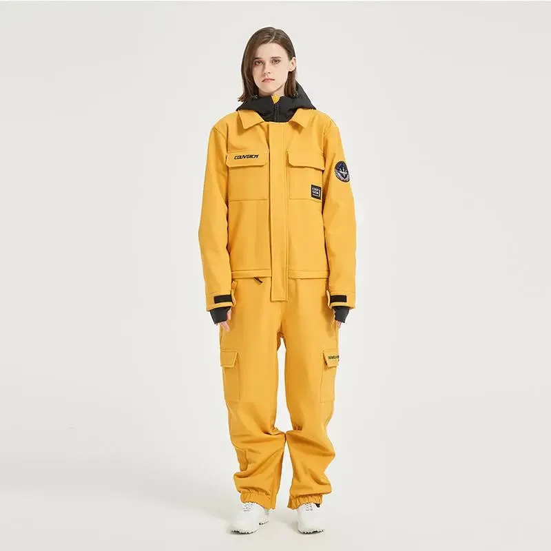 Female Cargo Snowsuit Overalls One Piece Snow Jumpsuit