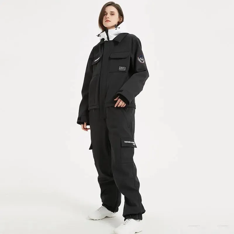 Female Cargo Snowsuit Overalls One Piece Snow Jumpsuit