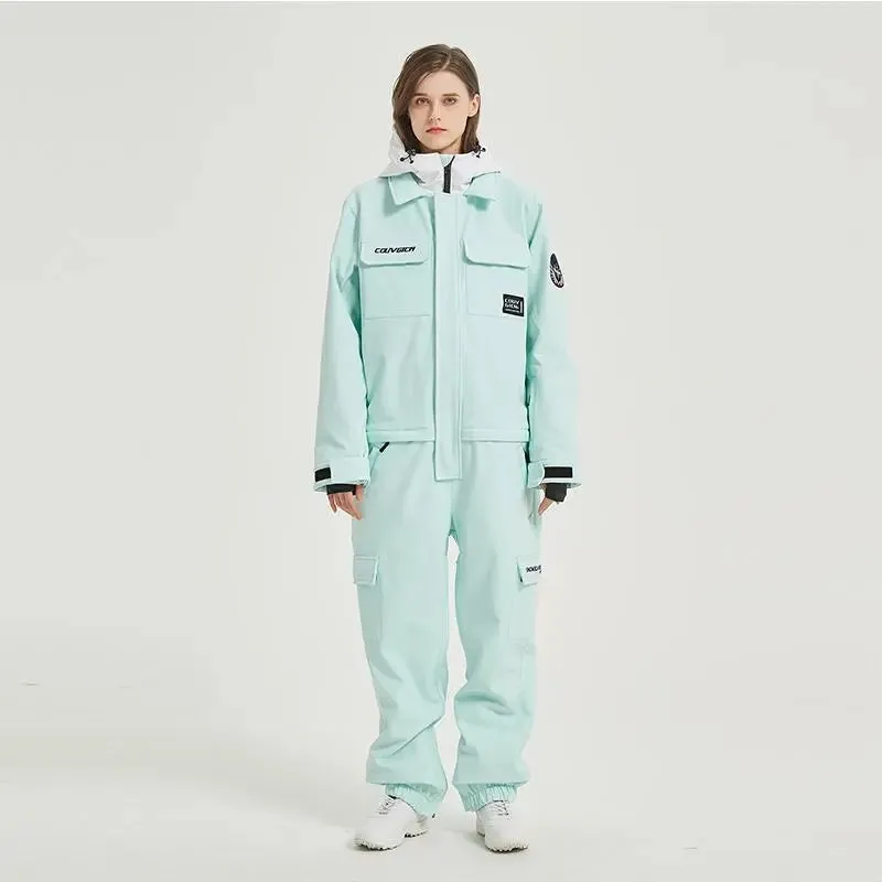 Female Cargo Snowsuit Overalls One Piece Snow Jumpsuit
