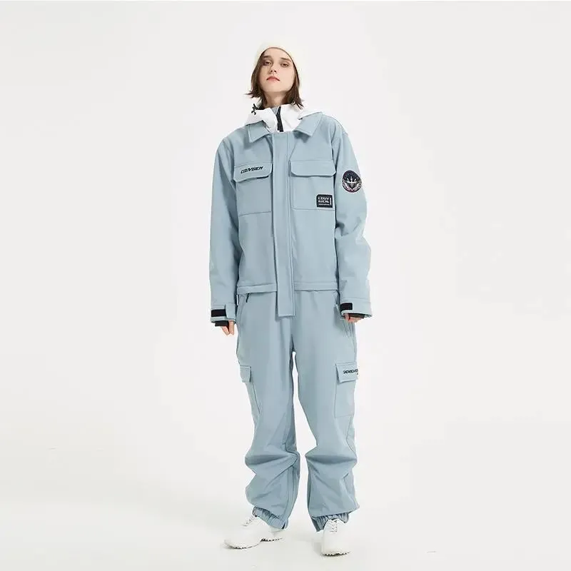 Female Cargo Snowsuit Overalls One Piece Snow Jumpsuit