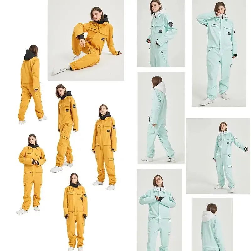 Female Cargo Snowsuit Overalls One Piece Snow Jumpsuit