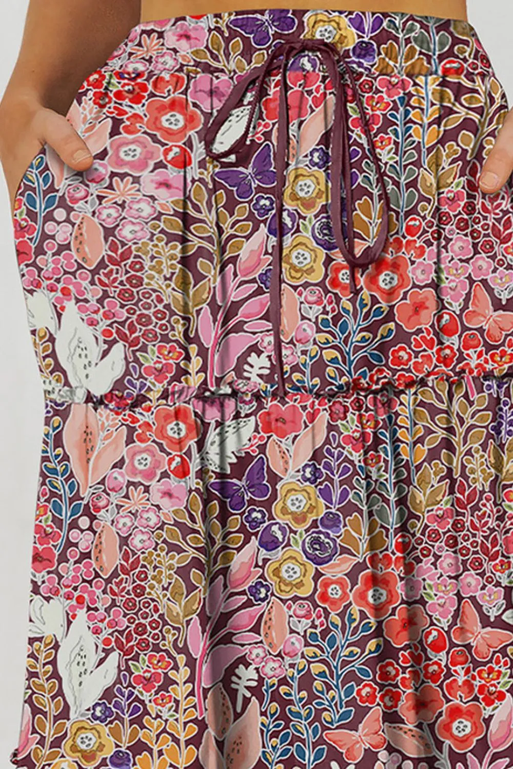 Floral Frill Trim Tiered Boho Skirt