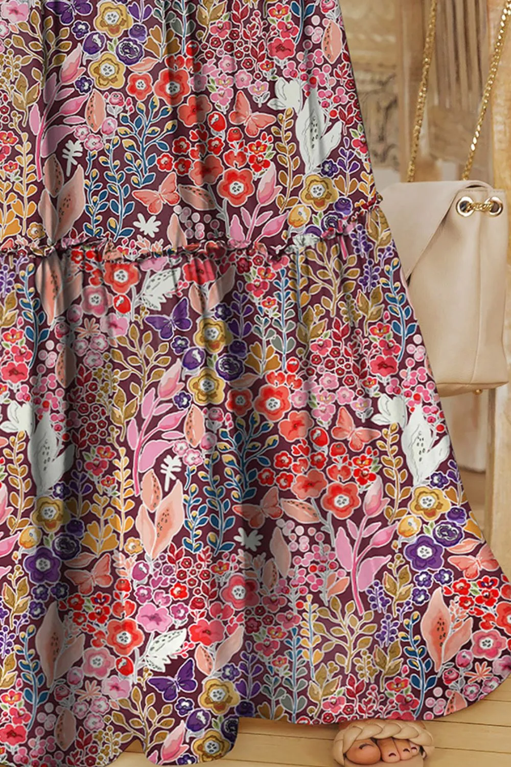 Floral Frill Trim Tiered Boho Skirt