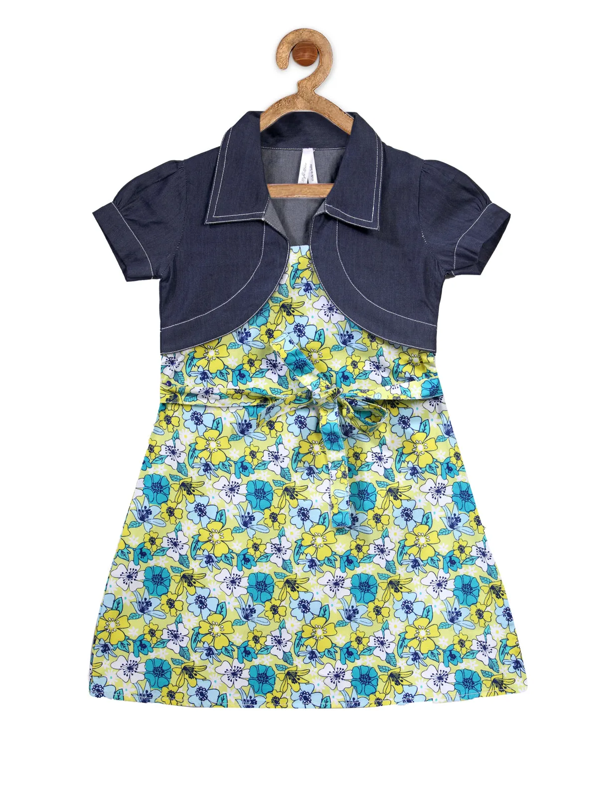 Girl's  Denim Jumpsuit With Attached Belt - StyleStone Kid