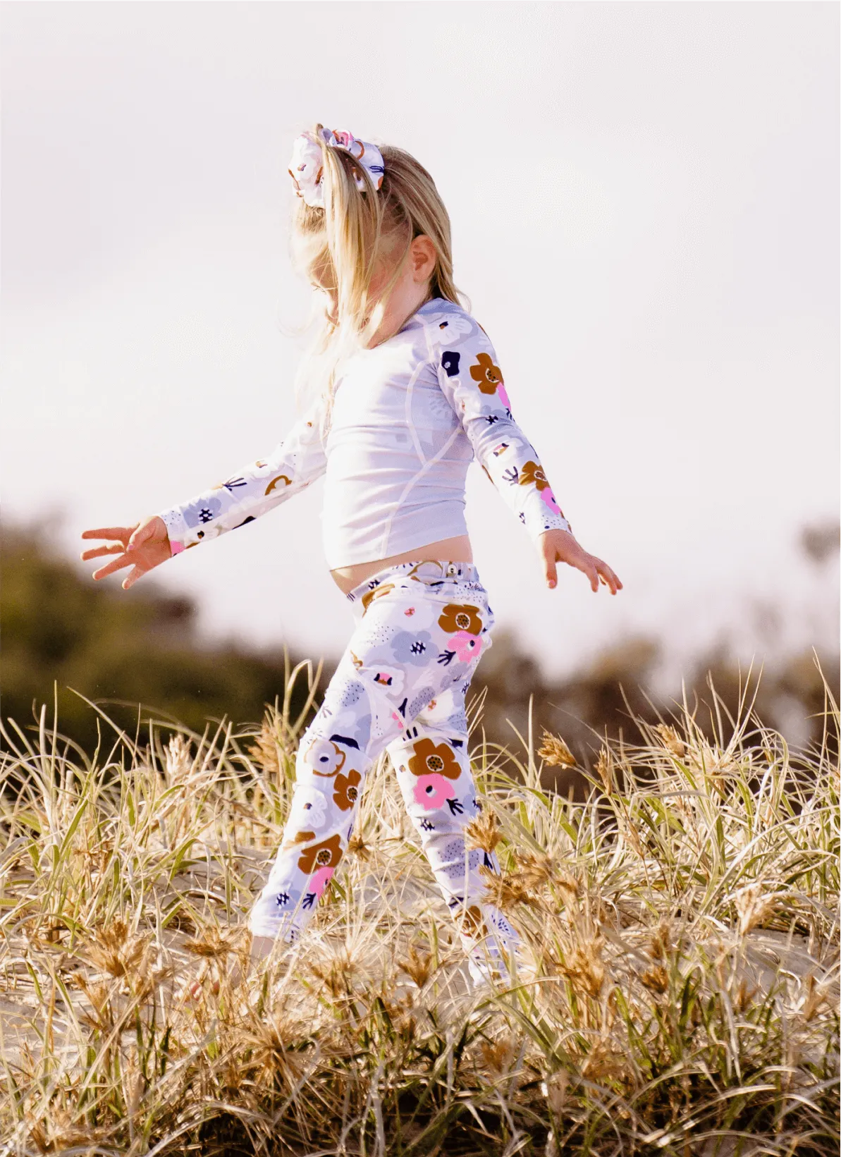 Girls Padded Long Cycling Tights - Classic Floral