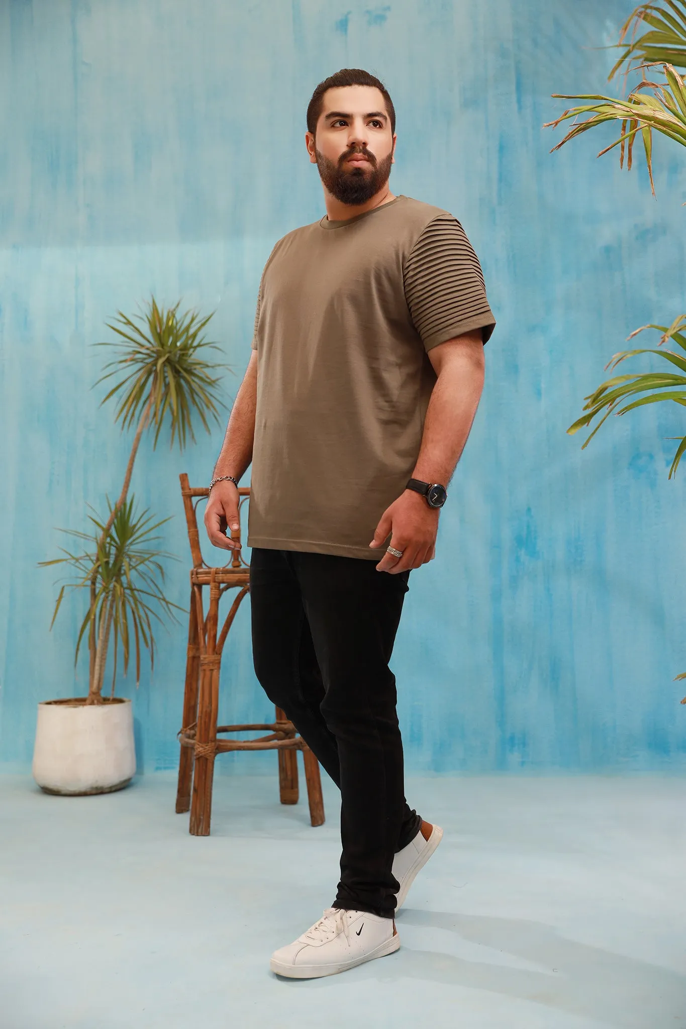 Green Pleated T-Shirt (Plus Size) - P21 - MT0074P