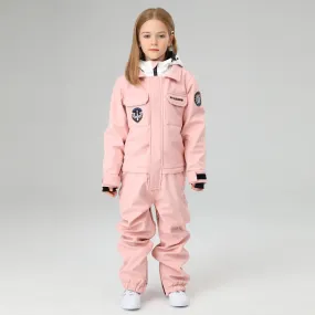 HOTIAN Girls Contrast Hooded Cargo One Piece Ski Jumpsuit With Side Zip