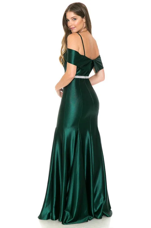 Hunter Green Off Shoulder Godet Embellished Casino Formal Dress